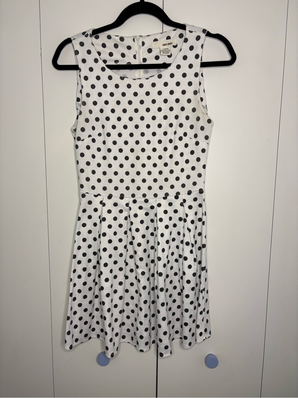 Sans Souci Black Polka Dot Cream Fit-and-Flare Dress